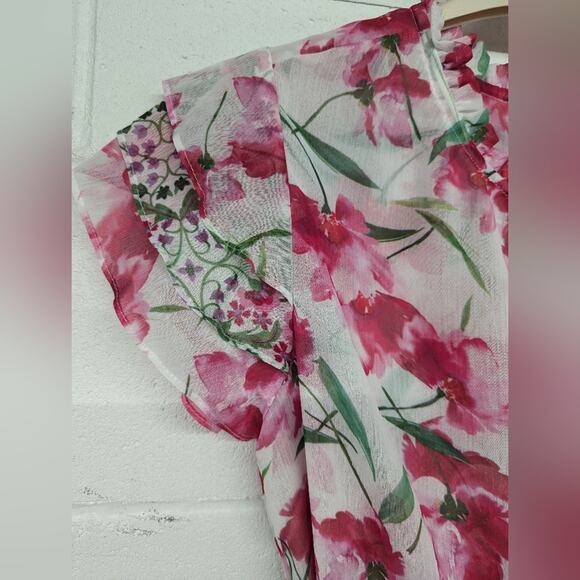 New Sz small MISA LOS ANGELES NIKA DRESS FUSCHIA MIX floral printed chiffon midi - Picture 7 of 10